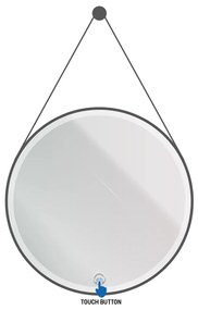 Sanigoods Luna ronde spiegel met verlichting en ophangband 60cm zwart mat