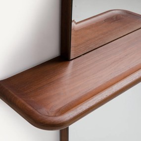 Asymmetrische spiegel met notenhouten legplank H170 cm, Nella