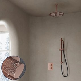 Saniclear Copper Curved Pro inbouw regendouche met 20cm hoofddouche, plafondarm en glijstang geborsteld koper