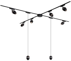 LED Railsysteem met 6 Spot / Opbouwspot / Plafondspots en 2 hanglampen zwart 1-fase - Magnetic Eggy Modern Binnenverlichting Lamp