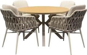 Quincy Luxor dining tuinset 120xH75 cm 5 delig latte polywood