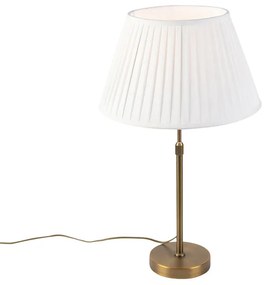 Stoffen Bronze tafellamp met plisse kap wit 35cm - Parte Klassiek / Antiek E27 cilinder / rond rond Binnenverlichting Lamp