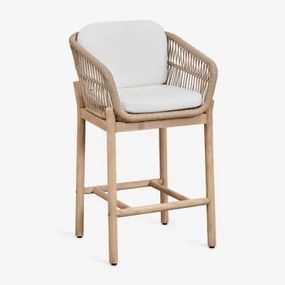 Karvia Hoge Tuinstoel Van Acaciahout En Gevlochten Touw ↑65 Cm & Lichte Acaciekleur & Stof Wit - Sklum