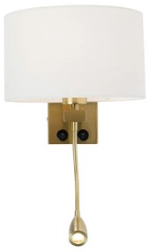 Wandlamp messing met ovale linnen kap wit 25cm - Brescia Combi