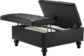 VEVOR Vierkante leren poef met opbergruimte, gestoffeerde salontafel met gecapitonneerde knopen en opklapbaar ontwerp, PU-leer met spons met hoge dichtheid voor woonkamer/slaapkamer, zwart