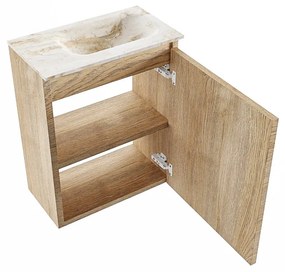 Mondiaz Ture DLux toiletmeubel 40cm washed oak met wastafel opalo rechts met kraangat