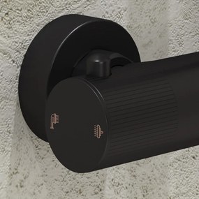 Saniclear Nero Stripes doucheset mat zwart met thermostatische kraan, handdouche en glijstang