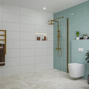 Fortifura Galeria inloopdouche - 40x200cm - helder glas - wandarm - Geborsteld koper PVD (Koper) SW797911/SW876702