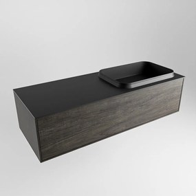 Mondiaz Erin 120cm badmeubel Dark Brown met 1 lade en zwarte wastafel rechts 1 kraangat