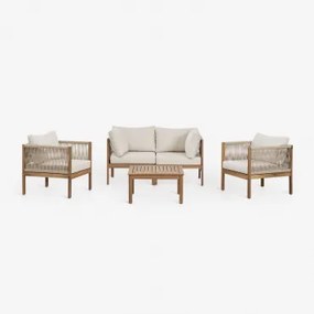 Tuinset Met 2-delige Modulaire Bank Met Armleuningen, 2 Fauteuils En Salontafel Van Acaciahout Branson Wit Gardenia - Bruin Acacia - Sklum