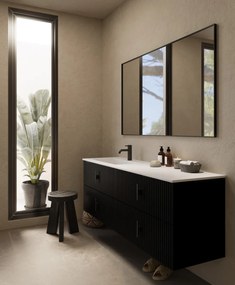 Muebles Avila badmeubel ribbelfront 160cm zwart mat met wastafel links met kraangat