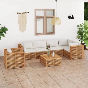 vidaXL 7-delige Loungeset met crèmekleurige kussens massief teakhout