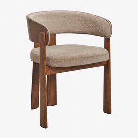 Eetkamerstoel Met Armleuningen, Bekleed En Van Eikenhout Olea Donker Eiken Bruin & Chenille Bruin Wheat - Sklum
