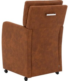 Goossens Eetkamerstoel Leen cognac microvezel met armleuning en met wielen, stijlvol landelijk