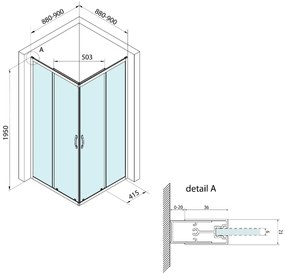 Bruckner Borg vierkante douchecabine 90x90x195cm chroom