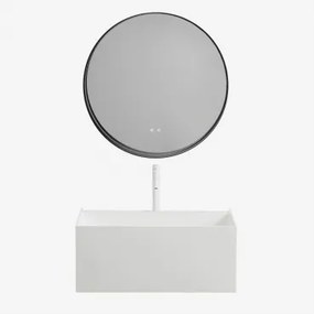 Nerine Zwevend Badkamermeubelset Van Hars Met Geïntegreerde Wastafel En Led-verlichting Wit & Round Led And Antifog Zwart Ø80 Cm Kimacs - Sklum