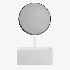 Badkamermeubelset Van Hars Met Geïntegreerde Wastafel En Led-verlichting Nerine Wit & Round Led And Antifog Zwart Ø80 Cm Kimacs & - Sklum