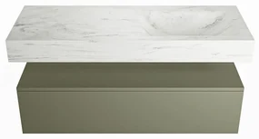 Mondiaz Alan DLux badmeubel 120cm army 1 lade met wastafel opalo rechts 1 kraangat