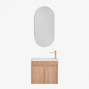 Narek Zwevend Houten Badkamermeubelset Met Geïntegreerde Wastafel Ash Brown & Ovaal Met Opbergruimte 45x90 Cm Abner & Goud ↑20 - Sklum