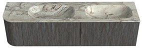 Mondiaz Kurve-dlux 175cm badmeubel ronding links shadow met 2 lades en 1 deur en wastafel stor small dubbel/rechts zonder kraangat glace
