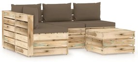 vidaXL 5-delige Loungeset met kussens groen geïmpregneerd hout