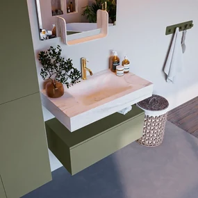 Mondiaz Alan DLux badmeubel 80cm army 1 lade met wastafel ostra midden 1 kraangat