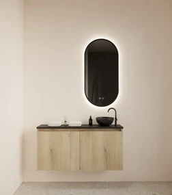 Gliss Design Echo toiletmeubel 100cm evoke eiken met toppaneel zwart mat
