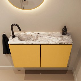 Mondiaz Ture DLux toiletmeubel 80cm ocher met wastafel glace links met kraangat