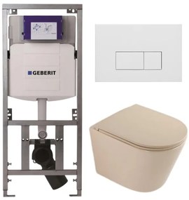 QeramiQ Dely Toiletset - 36.3x51.7cm - diepspoel - rimless - Geberit UP320 inbouwreservoir - softclose toilet zitting - mat witte bedieningsplaat - rechthoekige knoppen - mat beige SW1000764/SW1000770/0701131/SW706191