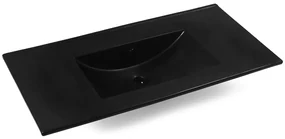 Fontana Lento wit badkamermeubel ribbelfront met zwarte wastafel 100cm zonder kraangat en ronde spiegel