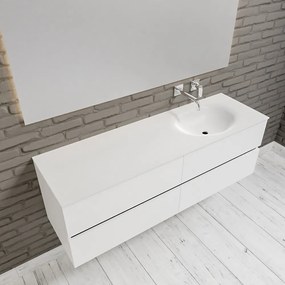 Zaro Sevilla Solid Surface badmeubel 150cm mat wit zonder kraangat spoelbak rechts 4 lades