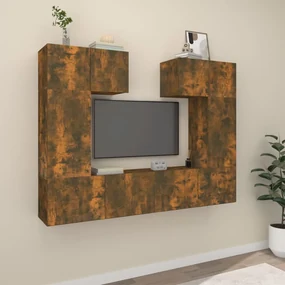 vidaXL 6-delige Tv-meubelset bewerkt hout gerookt eikenkleurig