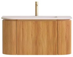 Lambini Designs Eleganza rond badmeubel 80cm acacia met ribbelfront en wastafel met kraangat