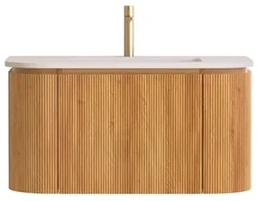 Lambini Designs Eleganza rond badmeubel 80cm acacia met ribbelfront en wastafel met kraangat