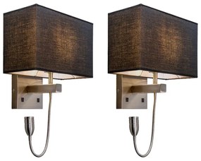 Set van 2 wandlampen staal met kap, leesarm incl. LED - Bergamo