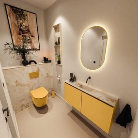 MONDIAZ TURE-DLUX 100cm toiletmeubel Ocher. EDEN wastafel Frappe positie midden. Zonder kraangat. TUREDX100OCHM0FRA