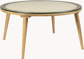 Ronde salontafel Haru van eikenhout met glazen tafelblad