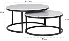 Richmond Interiors Lexington Ronde Salontafels Wit Marmer - 91.5 X 91.5cm.
