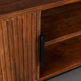 Mangohout Tv-meubel Met Ribbels - 140x40x45cm.