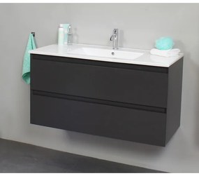 Basic Line Bella Badkamermeubelset - 100x55x46cm - 1 wasbak - Keramiek - Wit - 1 kraangat - Zonder spiegel - Melamine Antraciet mat SWGA100MAP1