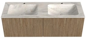Mondiaz Kurve-dlux 130cm badmeubel dusk met 2 lades en wastafel leaf dubbel 2 kraangaten ostra