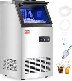 VEVOR Commerciële ijsmachine, 80 lbs/24 uur ijsmachine met 28 lbs opslagcapaciteit, 36 ijsblokjes in 15 minuten, LED digitaal display, vrijstaand, zelfreinigend, voor bar, kantoor, restaurant