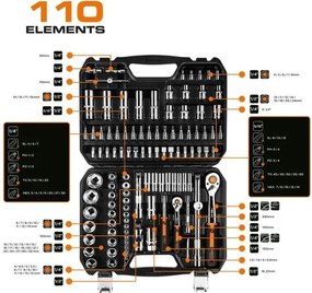 NEO Doppenset 1/4"-1/2"110 Delig 10-066