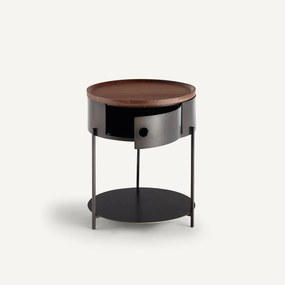 Nachtkastje van staalmetaal en massief notenhout, Talbingo