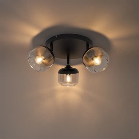Design spot zwart met goud en smoke glas 3-lichts rond - Kyan