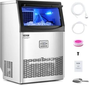 VEVOR Commerciële ijsmachine (41 kg/dag) met 15 kg opslagcapaciteit en afvoerpomp, 50 ijsblokjes in 15 minuten, LED-digitaal display, zelfreinigende ijsmachine voor bar-restaurant