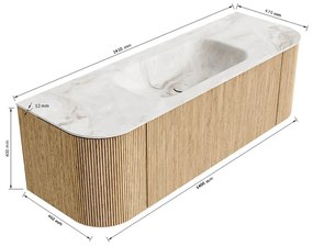 Mondiaz Kurve-dlux 140cm badmeubel ronding links/rechts shadow met 1 lade en 2 deuren en wastafel big small midden zonder kraangat lava