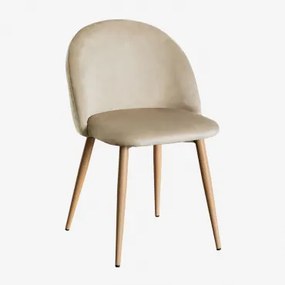 Kana Eetkamerstoel In Fluweel Bruin - Tarwe & Natuurlijk Hout - Sklum