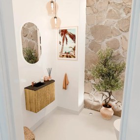 Mondiaz Joya 60cm toiletmeubel ronding rechts oak met wastafel faye links 1 kraangat urban