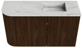 Mondiaz Joya DLux 70cm toiletmeubel ronding links walnut met wastafel faye rechts zonder kraangat opalo